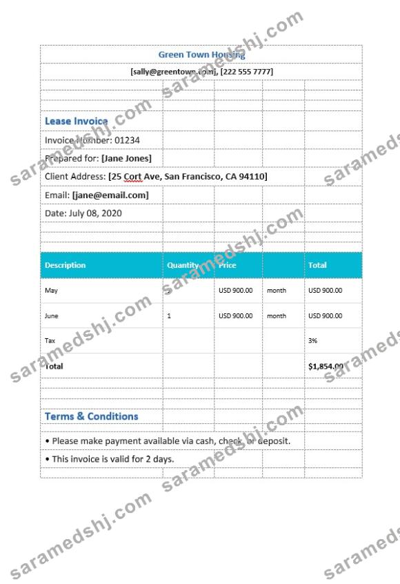 Simple Lease Invoice Template